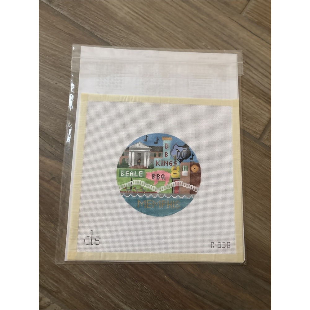 Doolittle Stitchery Memphis Travel Round Handpainted Needlepoint Canvas R-338